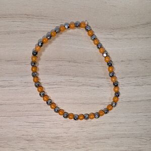 Orange Silver Tone Beaded Stretch Bracelet Minimalist Stackable Jewelry